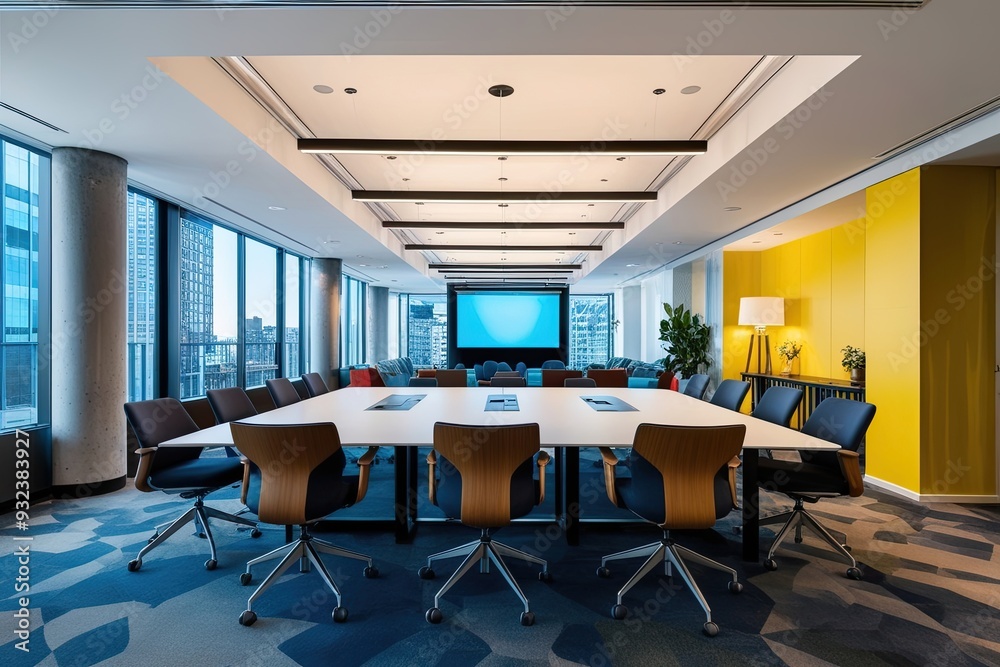 Fototapeta premium Dynamic Workplace with Contemporary Conference Areas and Leisure Space in Urban Setting