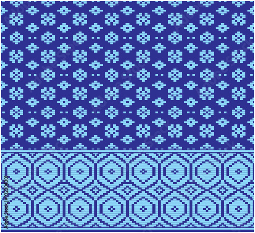 Vector illustration of traditional Indonesian songket weaving ornament design pattern in blue. Suitable for making batik on cloth, backgrounds, weaving, etc