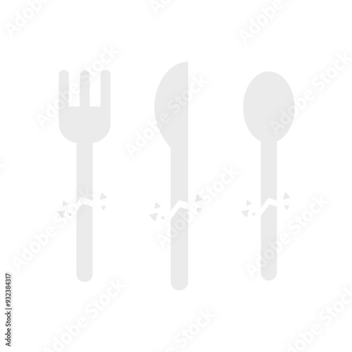 Broken plastic fork, knife and spoon tableware. Recycle, ecology, sustainable, waste concepts. Flat vector design isolated illustration.