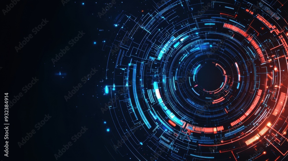 Abstract Futuristic Technology Background with Circular Lines and Glowing Lights