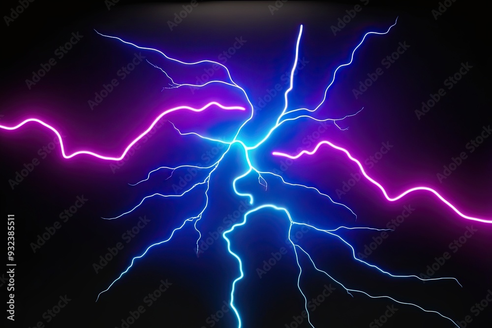 Vibrant Neon Cobalt Plasma Hologram with Electric Lightning Effect Against a Black Backdrop Vibrant Neon Cobalt Plasma Hologram with Electric Lightning Effect Against a Black Backdrop