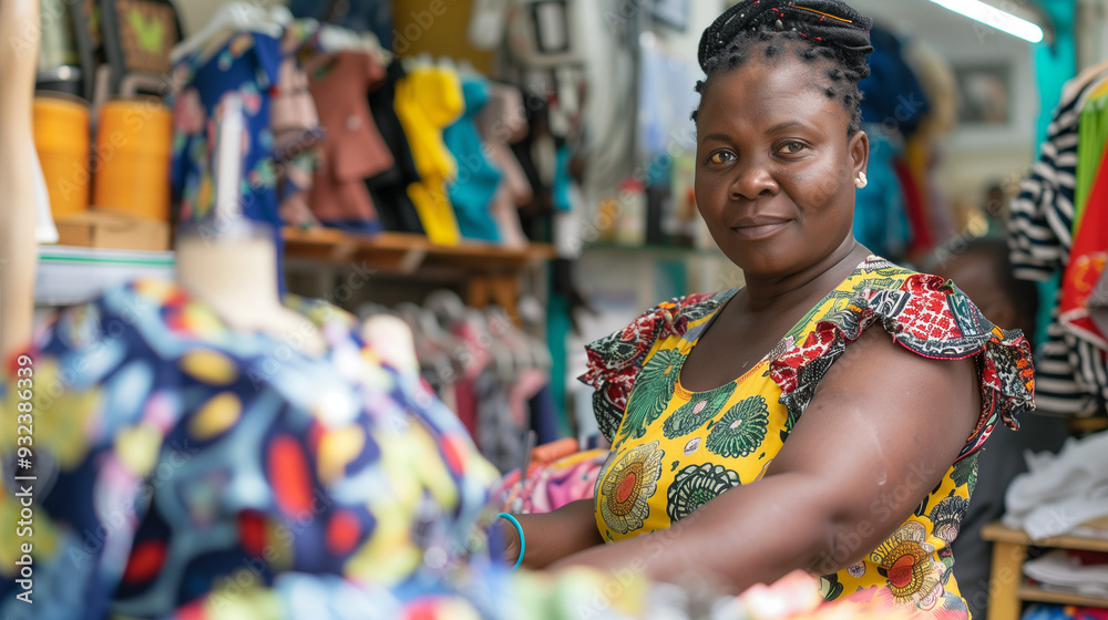 Fototapeta premium Black African Woman Tailor Working in a Shop