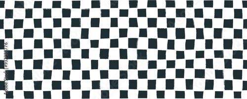 Grunge checked seamless banner design. Abstract digital background with various squares. Vector chaotic squares mosaic pattern. Hand drawn pixel dots, halftones, blocks. Mosaic wallpaper.