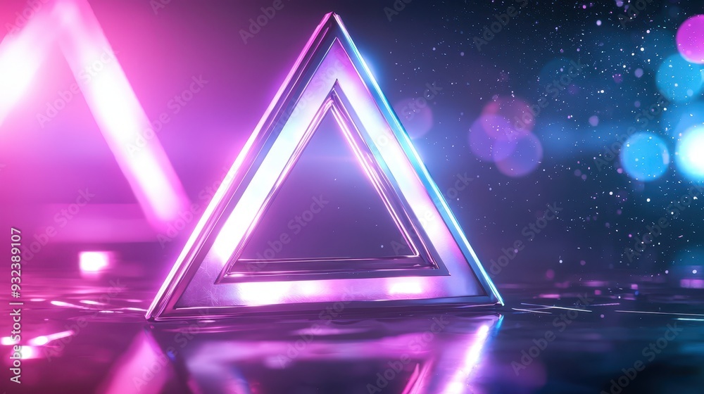 Abstract Neon Triangle Shape with Glowing Lights and Bokeh Abstract Neon Triangle Shape with Glowing Lights and Bokeh