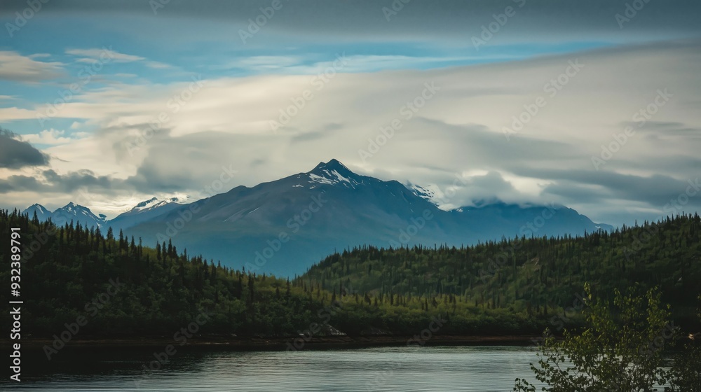 Majestic Mountain and Lake Landscape Under a Cloudy Sky Majestic Mountain and Lake Landscape Under a Cloudy Sky