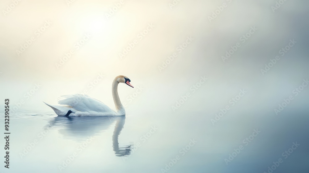Graceful Swan on a Calm Lake at Sunrise Graceful Swan on a Calm Lake at Sunrise