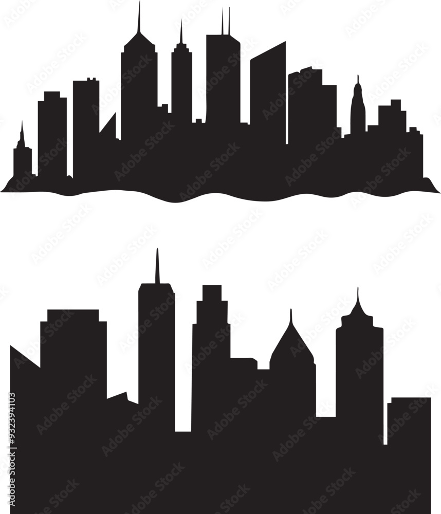 Fototapeta premium Silhouette of city buildings vector icon, city skyline silhouette vector