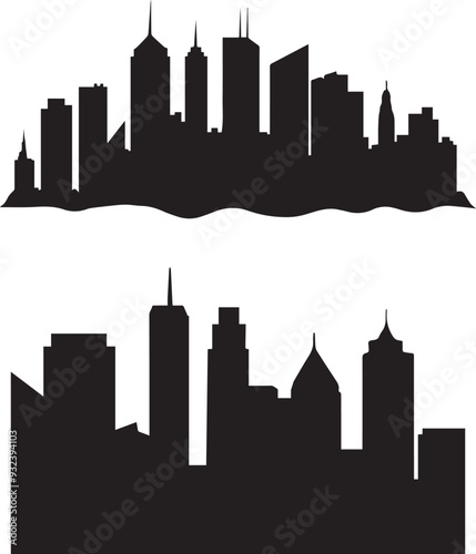Silhouette of city buildings vector icon, city skyline silhouette vector