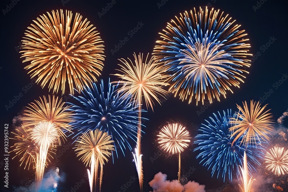 Stunning Gold and Blue Fireworks Display for Night Celebrations with Ample Text Space Stunning Gold and Blue Fireworks Display for Night Celebrations with Ample Text Space