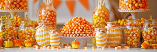 Halloween Party Candy Corn Display in Yellow, Orange, and White photo