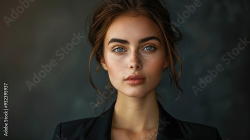 Portrait of a young woman with blue eyes, posing for a photo photo