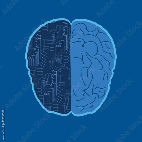 human brain with half made of circuits, artificial intelligence