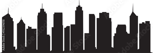 City skyline silhouette, Silhouette of city skyscraper vector icon