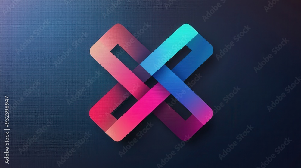 Abstract Intertwined Shapes in Vibrant Colors on Dark Blue Background Abstract Intertwined Shapes in Vibrant Colors on Dark Blue Background