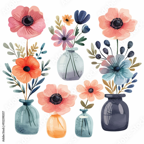 Vector Anemone in vase simple and