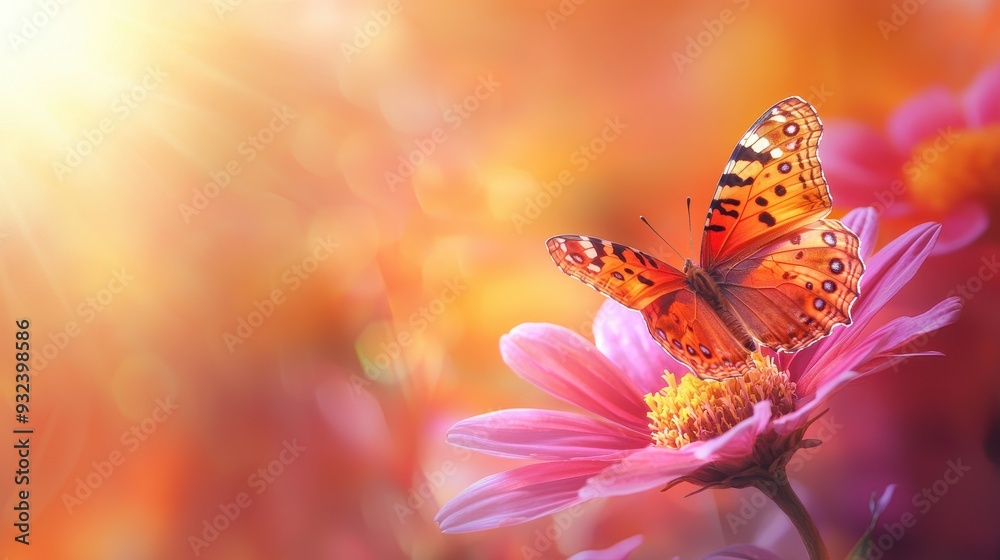 Beautiful Butterfly on a Pink Flower with Blurred Background Beautiful Butterfly on a Pink Flower with Blurred Background