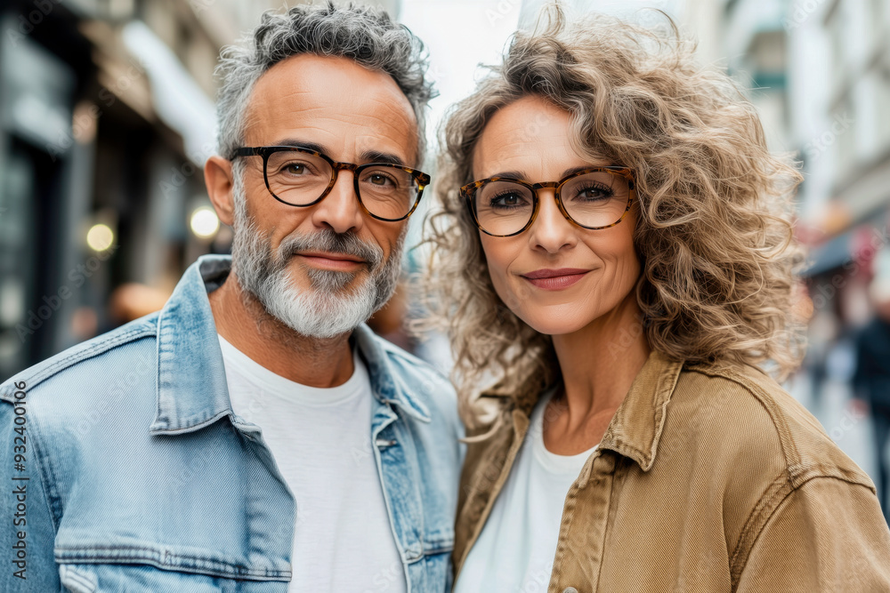 Cheerful mature couple walking on street Cheerful mature couple walking on street
