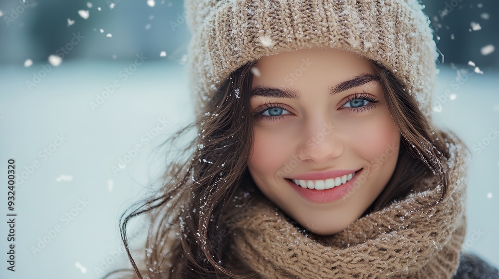 a woman wearing a hat and scarf in the snow a woman wearing a hat and scarf in the snow