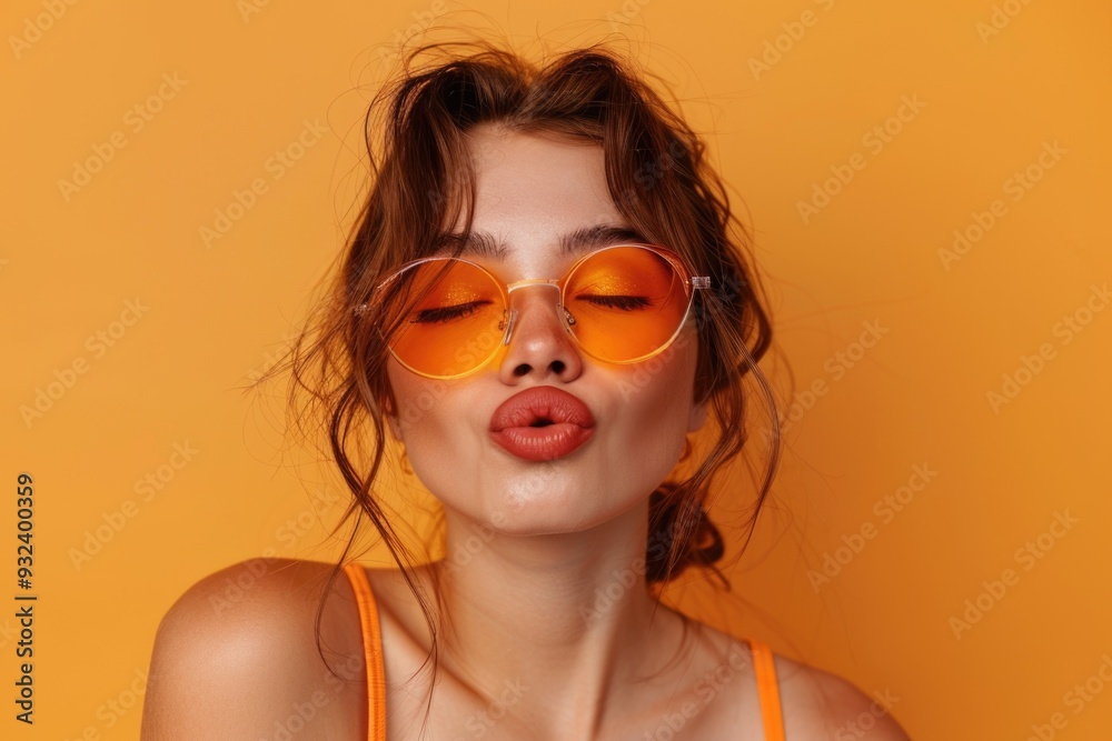 A woman wearing sunglasses making a funny face, great for adding humor to your project or design A woman wearing sunglasses making a funny face, great for adding humor to your project or design
