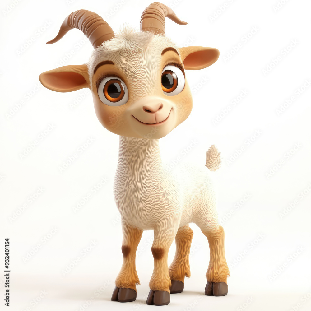 Fototapeta premium 3D cartoon, a goat. on a solid white background