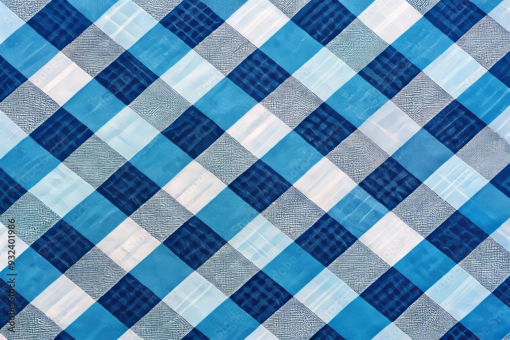 Contrasting shades of blue gingham create a modern geometric pattern, bringing a structured feel to any space with its crisp and visually appealing design.