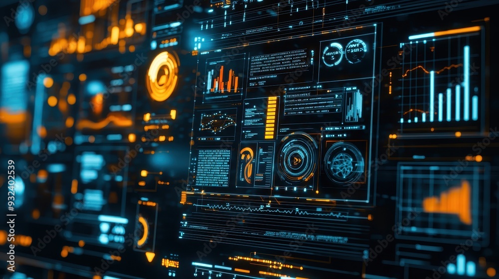 Fototapeta premium Futuristic Interface with Digital Data and Graphs
