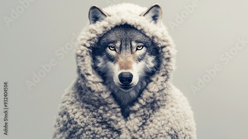 Retrato de um lobo em pele de cordeiro simbolizando o mal vestido de bem photo