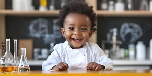 happy african american baby scientist, chemistry, photo