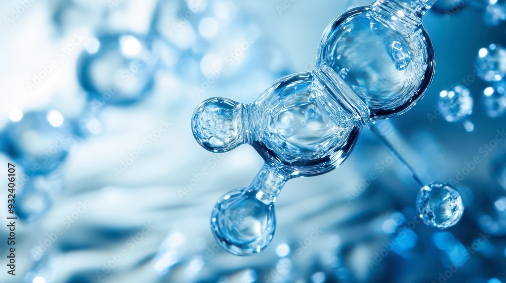 Close-up view of water molecules with blue background and ripple effect Close-up view of water molecules with blue background and ripple effect