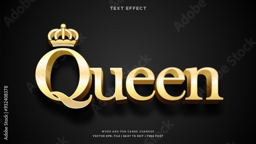 3d Queen vector editable text effect style