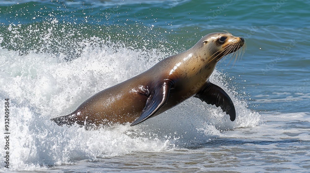 Obraz premium Sea Lion Jumping Out of Water with Splash