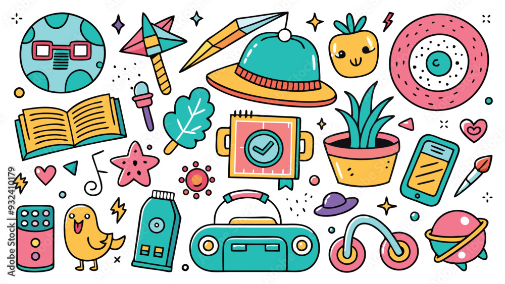 doodle school icons set vector design