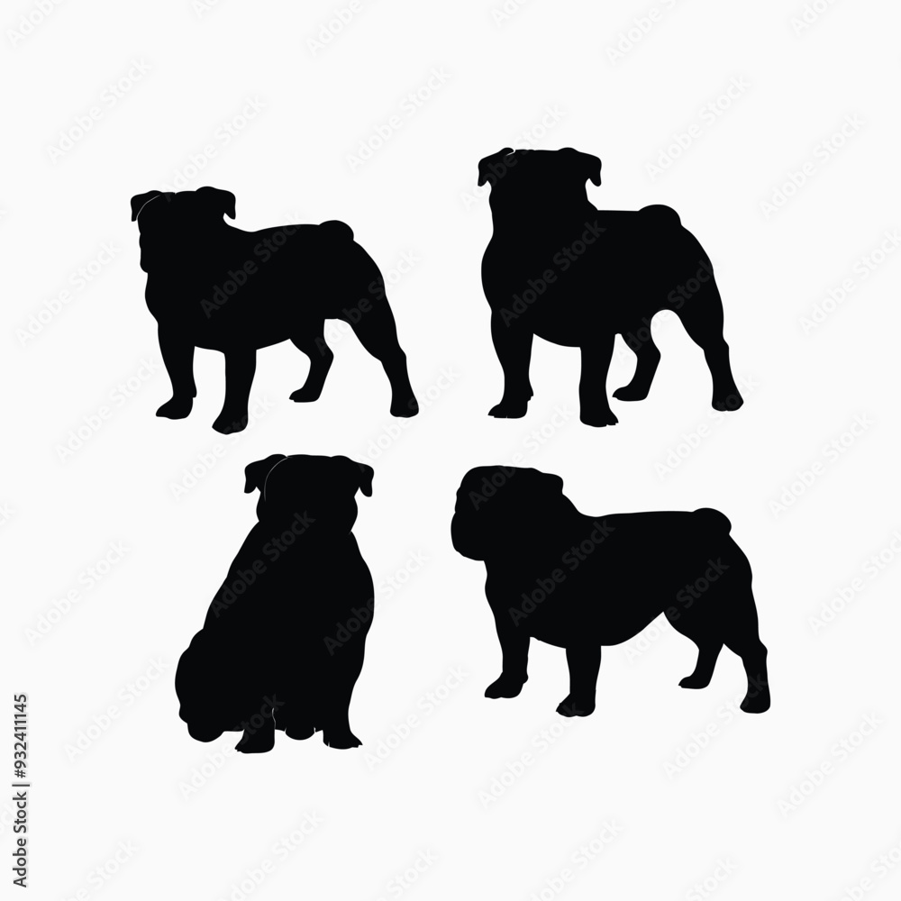 Naklejka premium Bulldog silhouette set animals vector template illustration