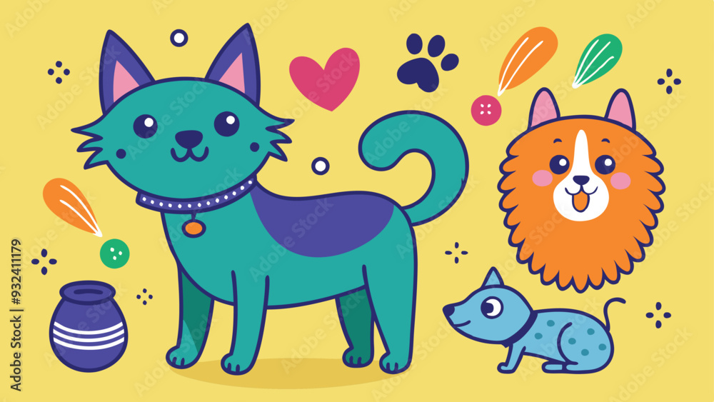 Fototapeta premium cute cartoon dogs with different breeds of pets