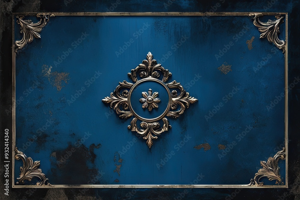 Fototapeta premium Elegant Vintage Aged Dark Blue Wall Texture with Black Vignette Design