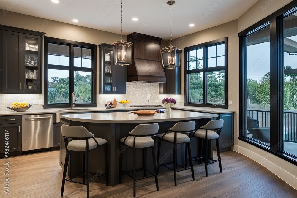 Contemporary Kitchen Interior Design Featuring Bar Counter Cabinets and ...