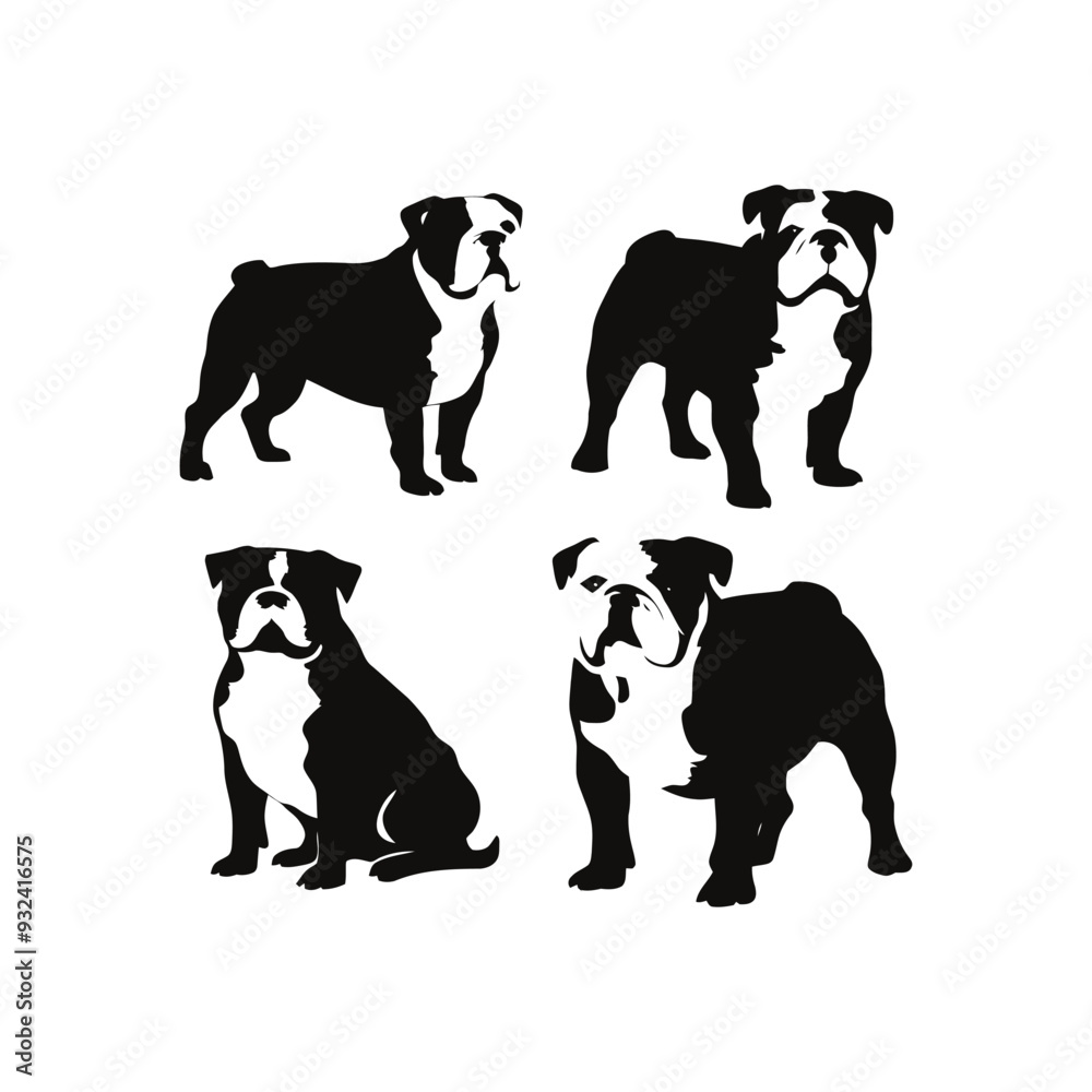 Naklejka premium Bulldog silhouette set animals vector template illustration