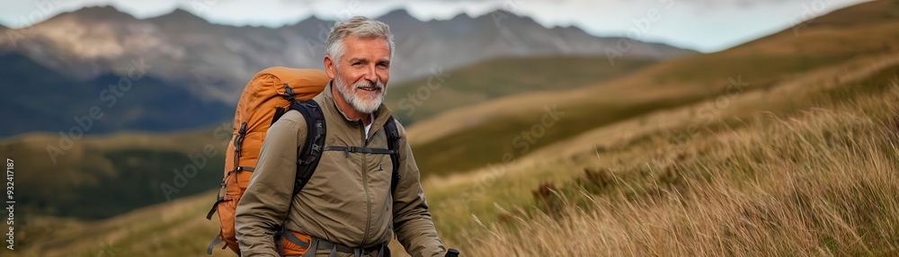 Retired man hiking in the mountains, symbolizing the active retirement lifestyle supported by a well-funded pension, adventurous retirement, pension-backed exploration Retired man hiking in the mountains, symbolizing the active retirement lifestyle supported by a well-funded pension, adventurous retirement, pension-backed exploration
