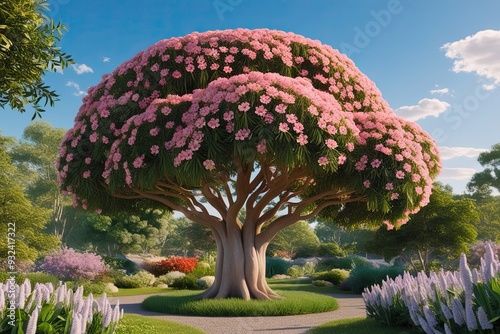 Stunning 3D Illustration of Elaeocarpus Eumundi Tree in Vibrant Summer Landscape photo