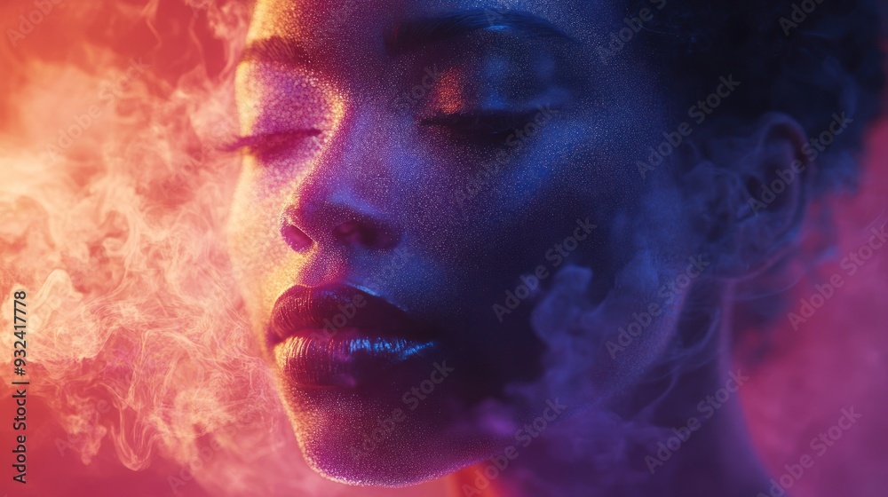 Mystical Portrait with Smoke and Neon Lights Mystical Portrait with Smoke and Neon Lights