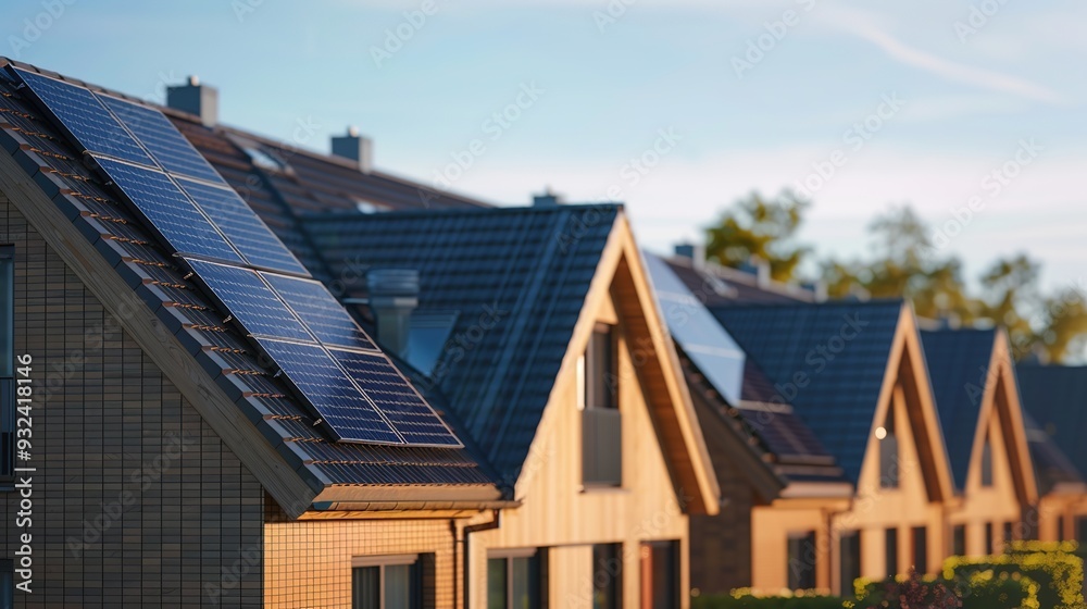 Rooftops with solar panels, showcasing renewable energy solutions in residential areas. Rooftops with solar panels, showcasing renewable energy solutions in residential areas.