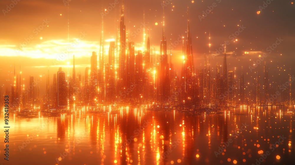 Naklejka premium Futuristic Cityscape at Sunset