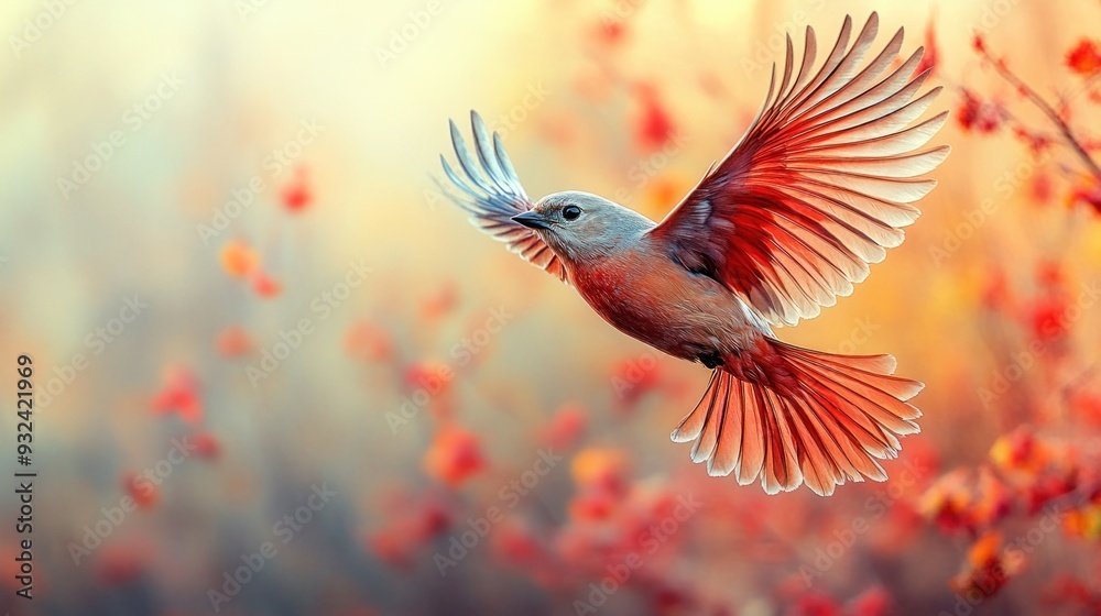 Fototapeta premium Bird in Flight with Autumn Colors