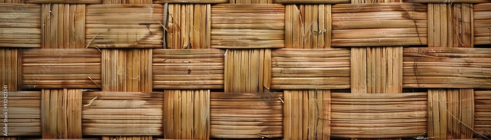 A close-up view of a handcrafted woven texture showcasing organic bamboo patterns, ideal for backgrounds and natural designs.