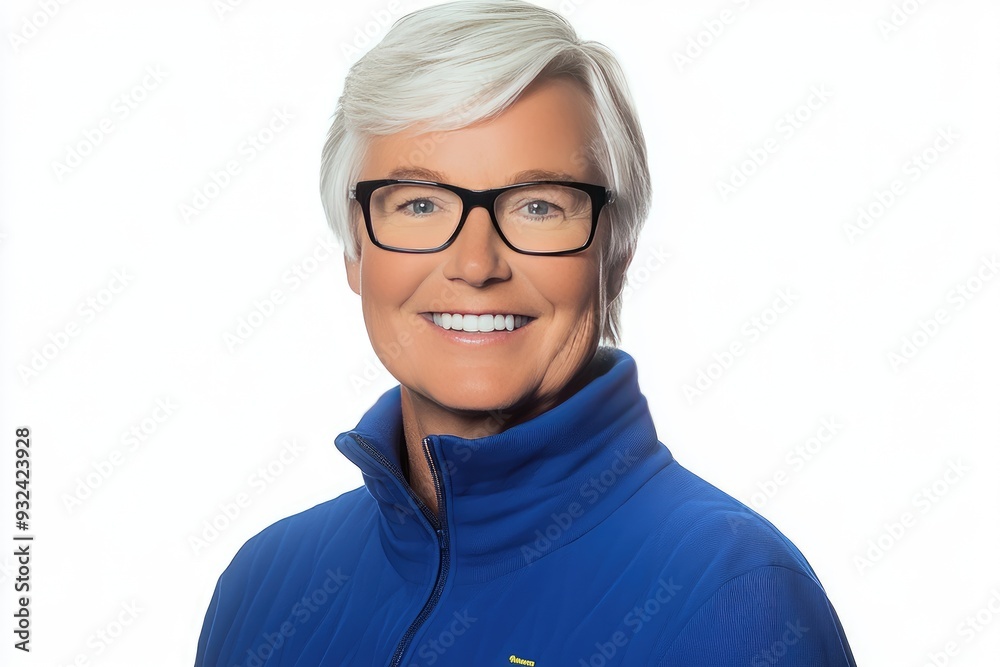 Bright smile of a confident man in a cozy blue sweater against a soft white backdrop Bright smile of a confident man in a cozy blue sweater against a soft white backdrop