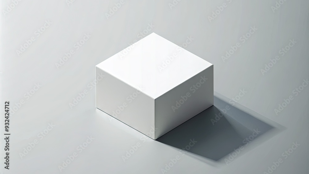 Minimalistic isometric illustration of a plain white box with a subtle shadow, isolated on a clean background, waiting for customization or product placement. Minimalistic isometric illustration of a plain white box with a subtle shadow, isolated on a clean background, waiting for customization or product placement.