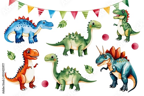 Adorable Watercolor Dinosaur Illustration on White Background Perfect for Toddler Birthdays and Baby Showers