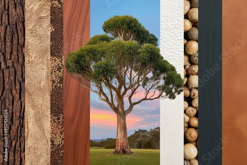 Elaeocarpus Eumundi Tree Collage Art Highlighting Unique Textures and Vibrant Colors photo