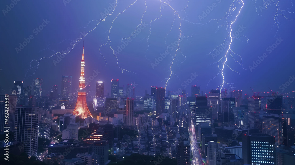 Obraz premium ゲリラ豪雨に見舞われる東京のイメージ