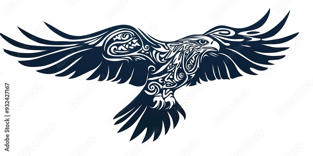 eagle, bird animal silhouette in ethnic tribal tattoo 